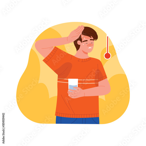 A young man is savoring a delicious and refreshing drink while enjoying a calm and relaxed summer atmosphere