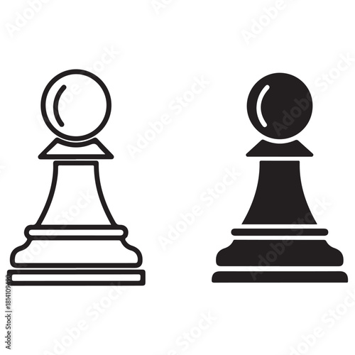 Black and White Chess Pawn Icons, Outline and Solid Silhouette