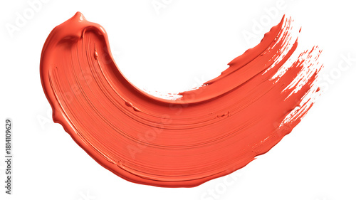 Orange lipstick swatch brush stroke isolated on transparent background