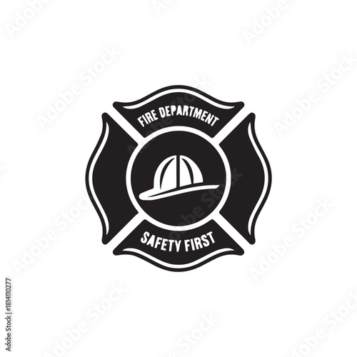 Vector Illustration of Firefighter Silhouette and Maltese CrossPrint