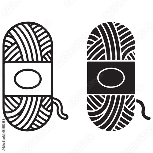 Duo Tone Yarn Ball Icons with Labels on White Background