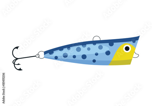 This stylish fishing lure has a vibrant blue body with yellow accents, perfect for dedicated anglers