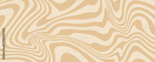 Beige marble acrylic swirl seamless pattern. Coffee latte, caramel, ice cream texture. 1970s trippy psychedelic waves print background.