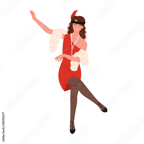 A vibrant illustration of a lively flapper dancer, showcasing the iconic 1920s fashion and energetic movement