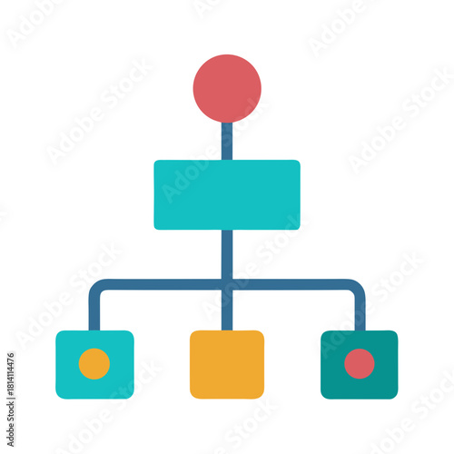 Simple organizational chart with colorful nodes isolated on white background