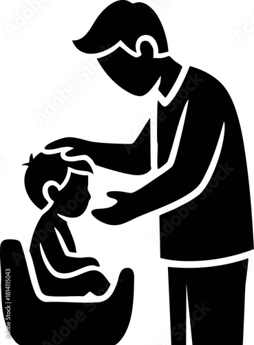 Father feeding baby child toddler caring parent love family silhouette vector illustration