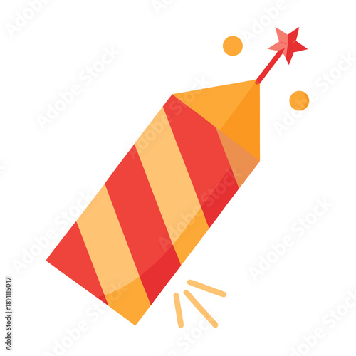 Stylized firecracker with star and sparks isolated on white background