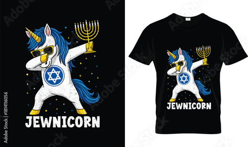 Jewnicorn Hanukkah T-Shirt – Funny Dabbing Unicorn Menorah Jewish Holiday Tee