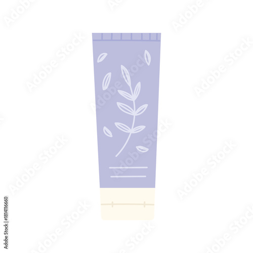 A modern lavender cosmetic tube is adorned with a graceful and elegant leaf illustration that captures attention