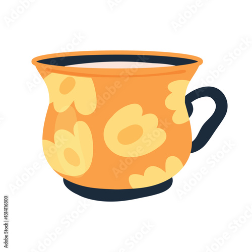 A beautifully vibrant orange mug adorned with an artistic floral design, ideal for cozy drinks and decorative purposes