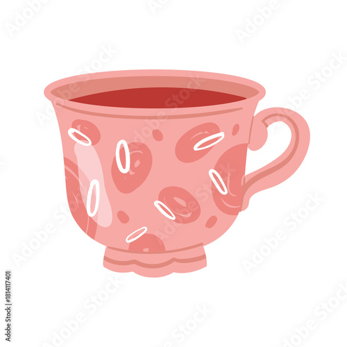 A whimsical pink cup beautifully adorned with playful patterns, making it perfect for beverages and decoration alike