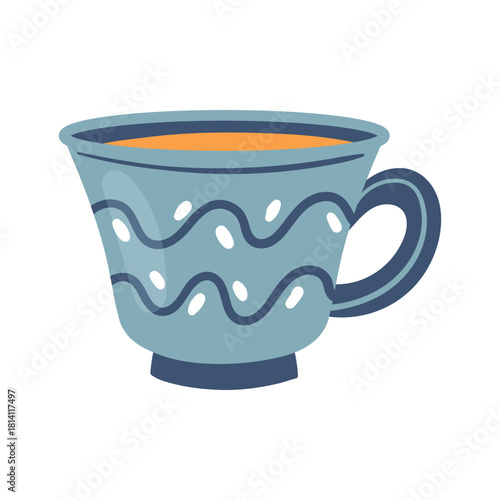 A trendy blue mug that is filled with vibrant orange liquid, perfect for cozy moments and relaxing coffee breaks