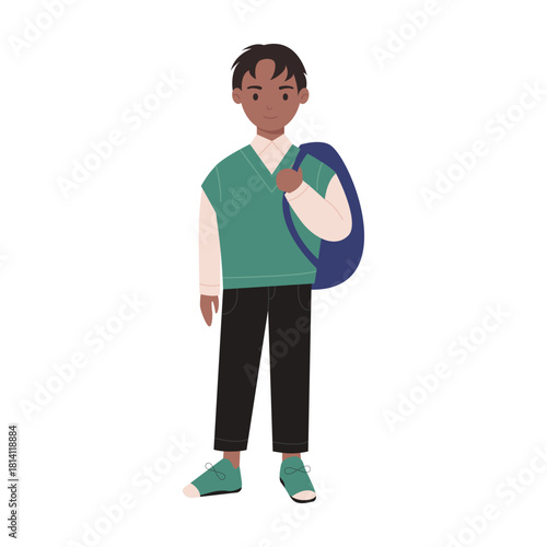A vibrant and enthusiastic student got ready for school, showcasing a trendy outfit paired with a stylish backpack
