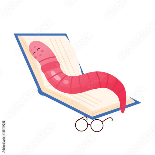 An enchanting illustration of a cute worm reading a colorful book, symbolizing its curiosity and love for knowledge