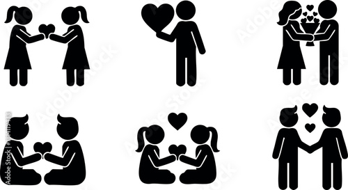 Love couple holding hearts romantic relationship together affection vector illustration