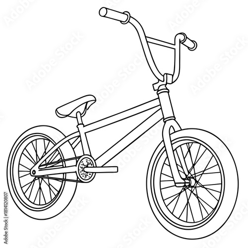 Black and white line drawing of a freestyle bmx bicycle isolated on