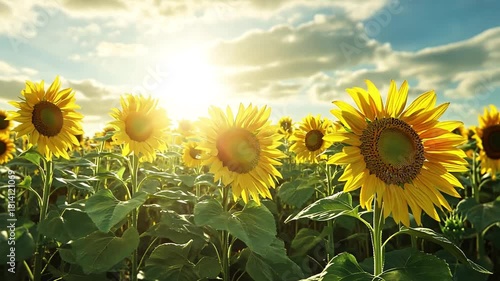 Sunflower field under bright sunlight