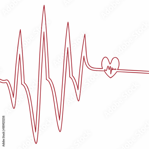 Red line art of an electrocardiogram heartbeat line isolated on