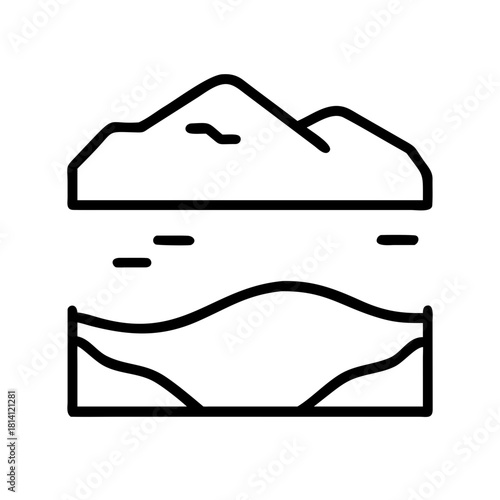 Outline icon representing geological layers and mountain formation isolated on