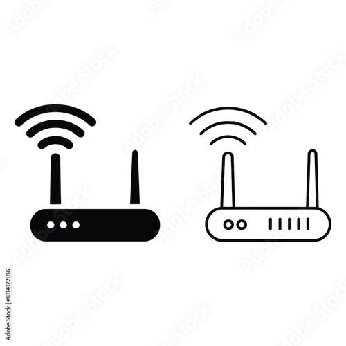 Two styles of wireless router icons with signal waves
