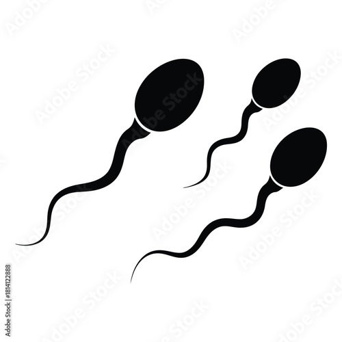 Black silhouette of three sperm cells on a white background
