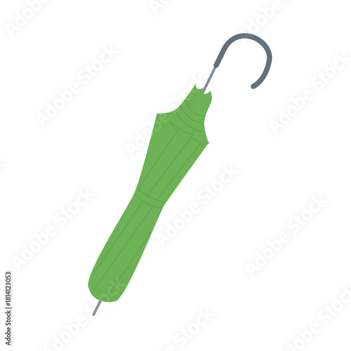 Folded green umbrella with hook on handle and waterproof fabric vector illustration
