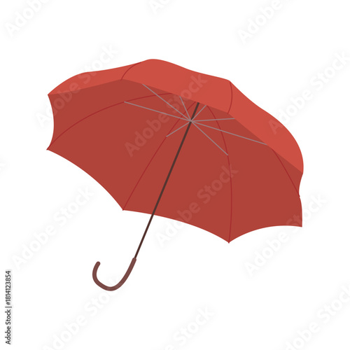 Open dark red umbrella, cute parasol for protection and comfort walk in rain vector illustration