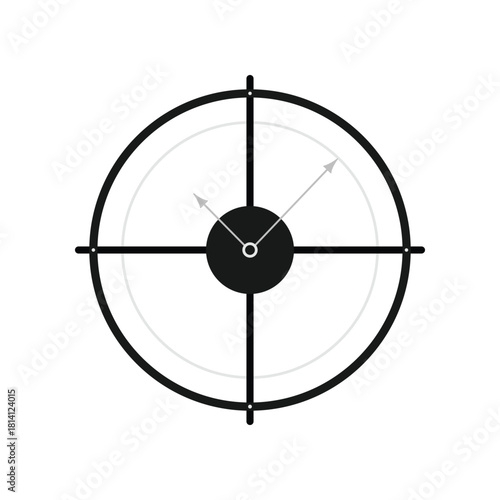 Round mechanical wall clock with arrows in shape of gun sight to measure time vector illustration