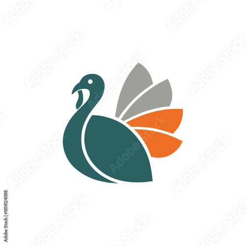 Creative Turkey Mascot Design. Flat Style Poultry Farm Identity.