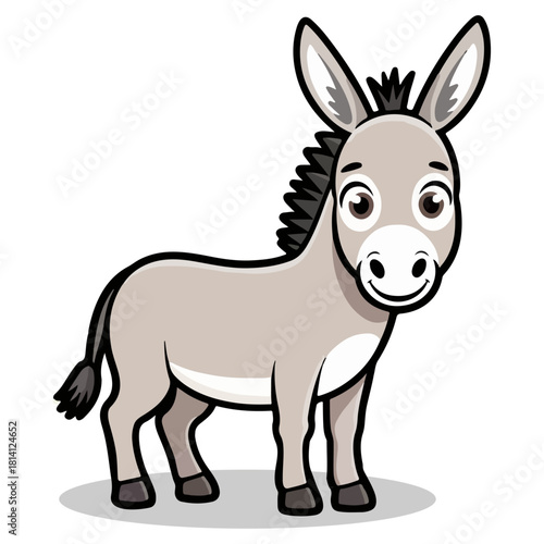 Cute Cartoon Donkey Illustration – Adorable Funny Donkey Clipart Character, Farm Animal Drawing, Children’s Mascot Design, and Playful Vector Art on White Background