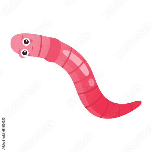 Cute pink psychedelic worm in weird position, funny maggot fishing bait vector illustration