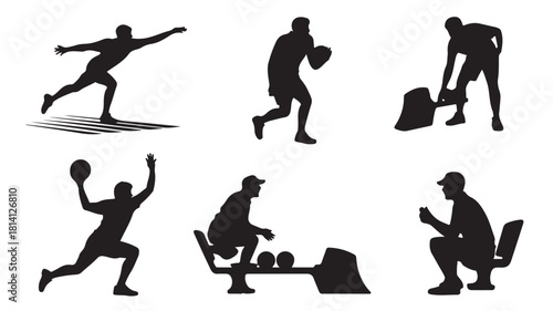 Set of sport silhouettes vector illustrations of athletes in action isolated on white background