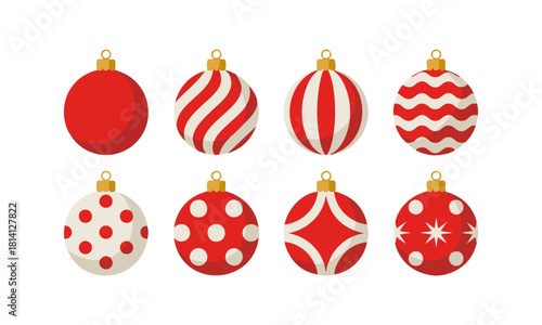 Red Christmas ornament icons collection vector illustration, easily editable. 