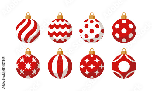 Festive red white holiday ornament bundle  vector illustration, easily editable. 