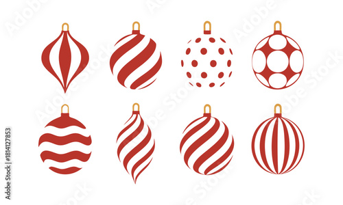 Striped and dotted christmas ornament spheres  vector illustration, easily editable. 