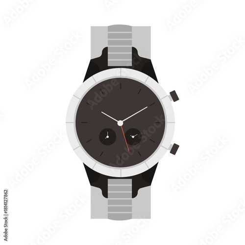Mechanical male wrist watch with round dial, hour, minute and second hands vector illustration