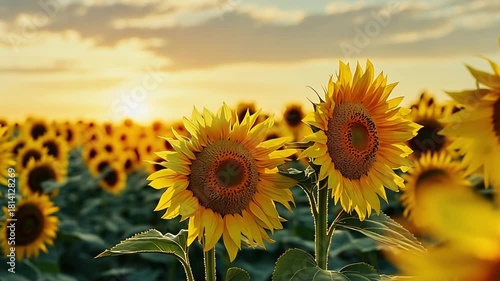 Sunflowers field sunset