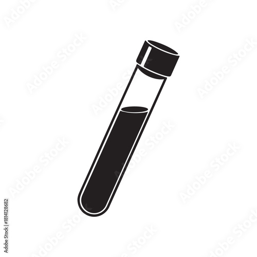 Black Color Blood test tube Silhouette Vector Illustration, Solid White Background.