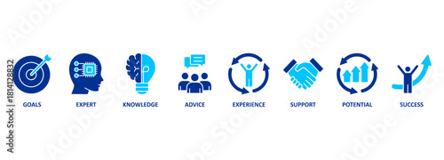 Banner consulting concept. Text and icons. Vector illustration