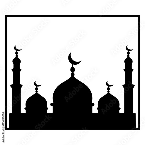 Mosque Islamic vector silhouette illustration featuring the famous mosque architecture, dome, and minarets, a magnificent culture and tourism landmark