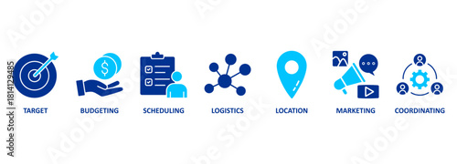 Banner event management concept vector illustration with icons