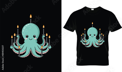 Cute Octopus Menorah Hanukkah T-Shirt – Fun Jewish Holiday Candle Design for Kids & Adults