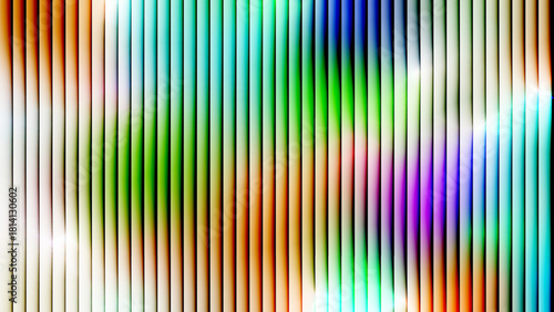Abstract background with vertical stripes over a vibrant, blurred multicolor light display.