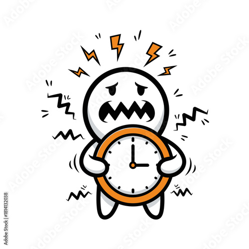 Stressed Cartoon Character Gripping Clock Showing Time Pressure and Anxiety