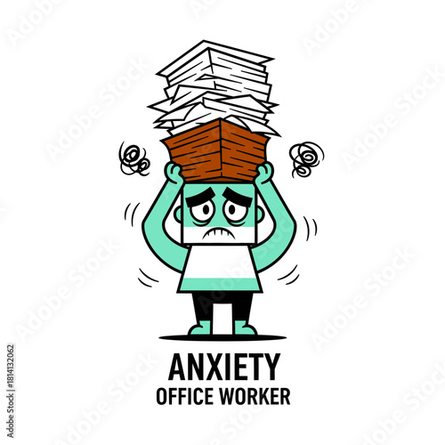 Stressed Office Worker Carrying Overwhelming Paperwork Experiencing Anxiety