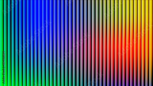 Abstract background of vertical 3D bars with a vibrant rainbow spectrum color gradient.