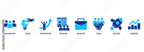 Banner learn and lead. Banner with keywords and icons