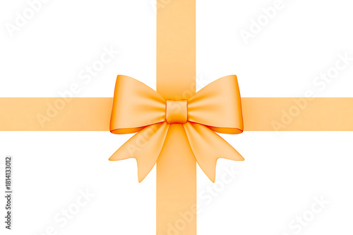 Golden Yellow Satin Ribbon Bow on Solid Background: Premium Luxury Silk Fabric for Gift Wrap and Decoration