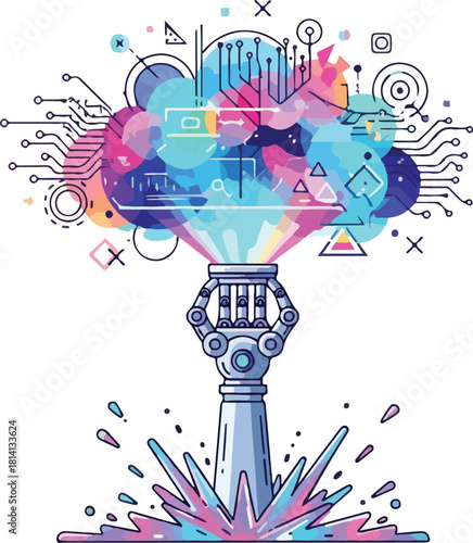 A teddy bear enjoys a warm drink by the window on a snowy day with a cute expression