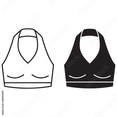 Halter Neck Sports Bra Icon Set in Outline and Solid Styles